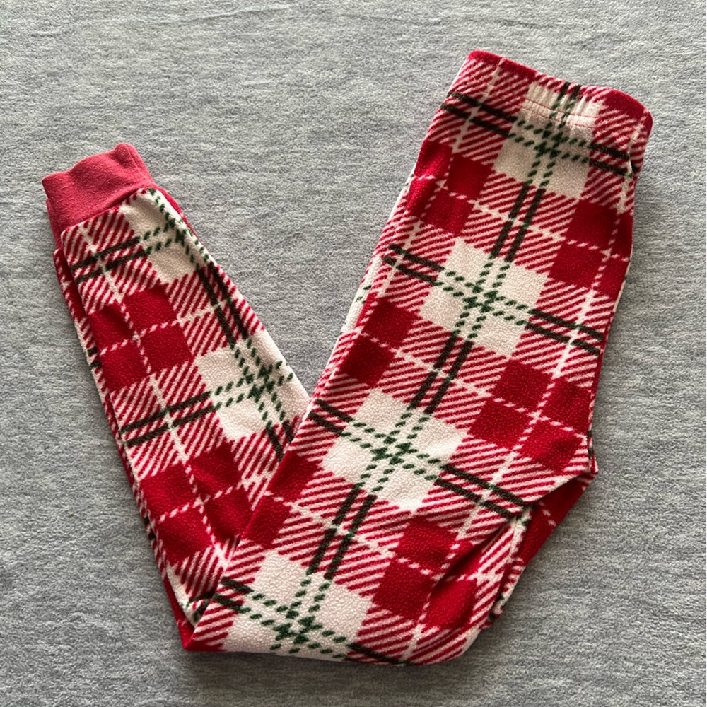 ED love‎ kids medium 6-8 Christmas red white green plaid pajama joggers leggings